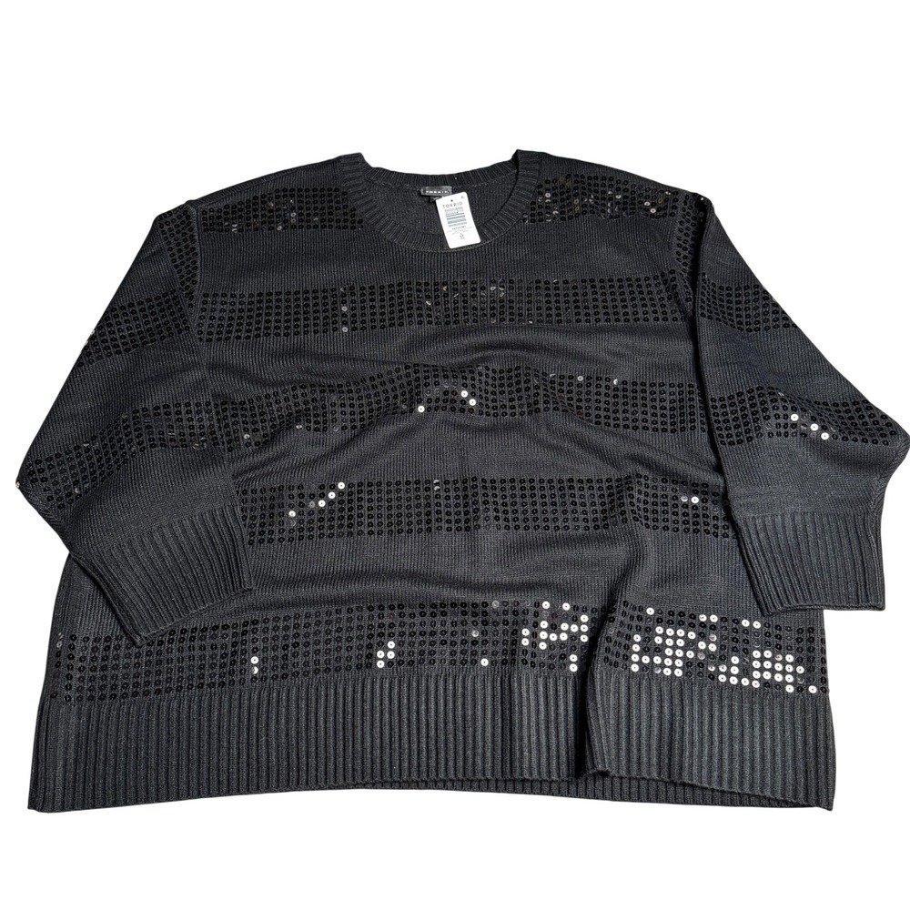 TORRID Womens Sequin Pullover Sweater 4X Black Striped Sparkle Holiday Glam